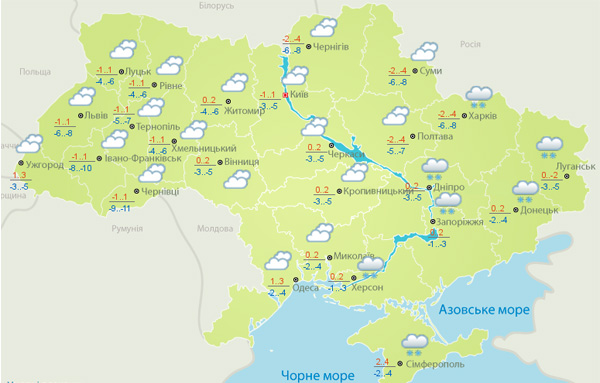 Неделя начинается с мокрого снега по всей территории Украины (карта)