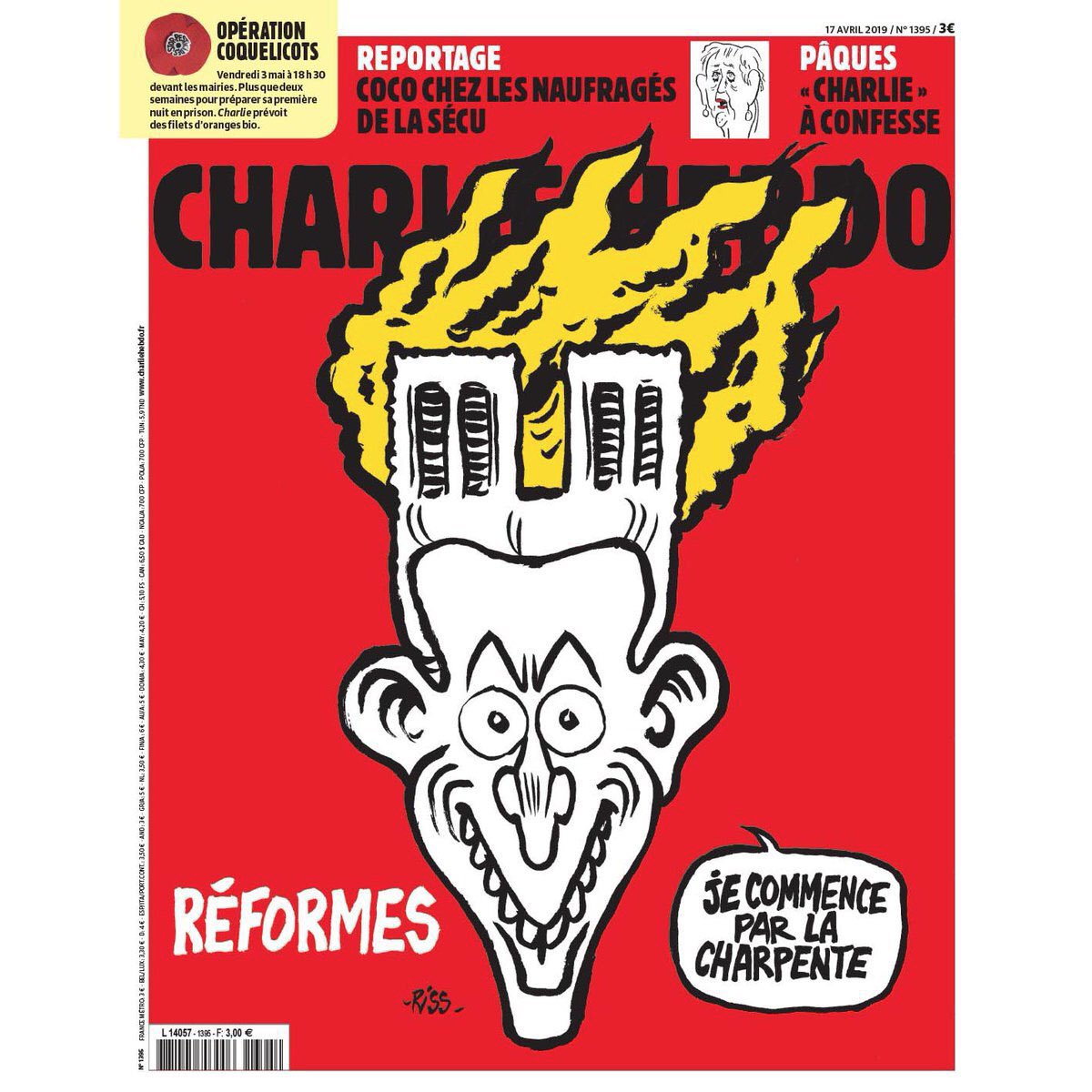 Charlie Hebdo опубликовал карикатуру про пожар в Нотр-Дам де Пари (фото)