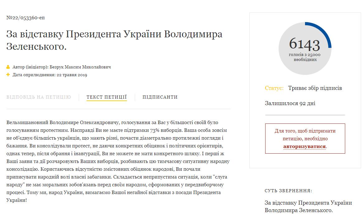 На сайте президента Украины появилась петиция за отставку Зеленского