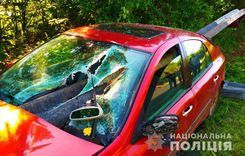 На волосок от смерти: под Полтавой автомобиль на полном ходу нанизался на отбойник (фото)
