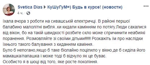 Под Запорожьем дети забросали электричку камнями