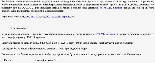 Во Львове суд признал сливы виновными в нарушении таможенных правил