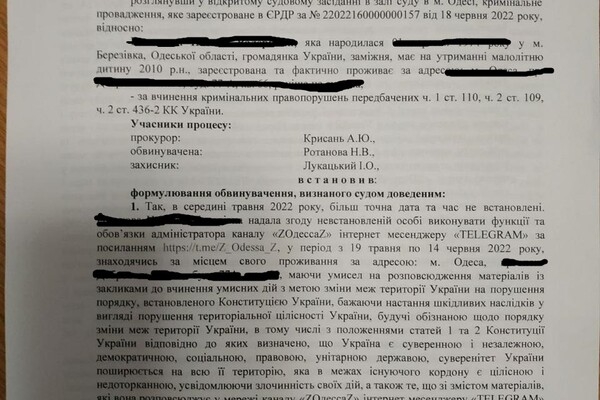 В Одессе осудили женщину, которая администрировала пророссийский телеграм-канал 