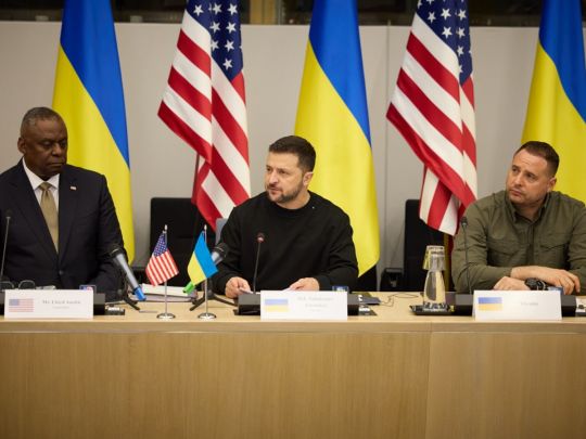 &laquo;Україна вистоїть. Важливо вибити зброю з&nbsp;рук ворога&raquo;: що&nbsp;сказав Зеленський учасникам &laquo;Рамштайну&raquo;