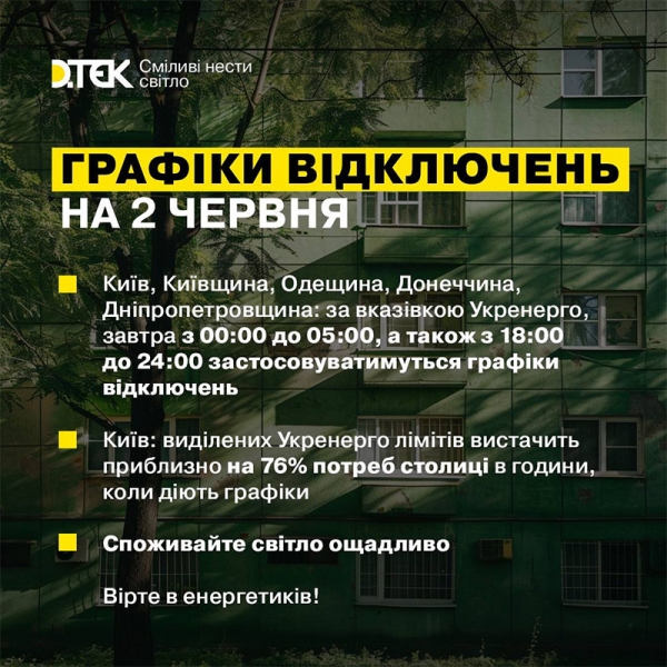 Екстрені відключення електрики: де будуть перебої зі світлом 2 червня